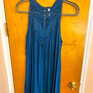 Hi Neck Blue Lace Swing Dress